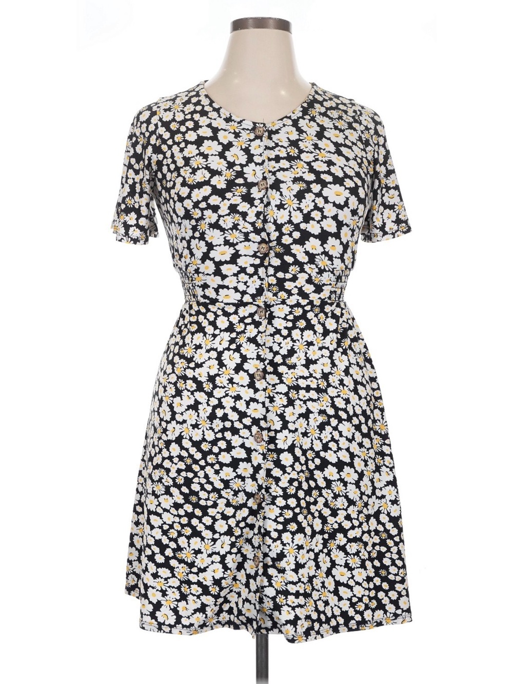Chenault Black Daisy-Print Button-Front Mini Dress